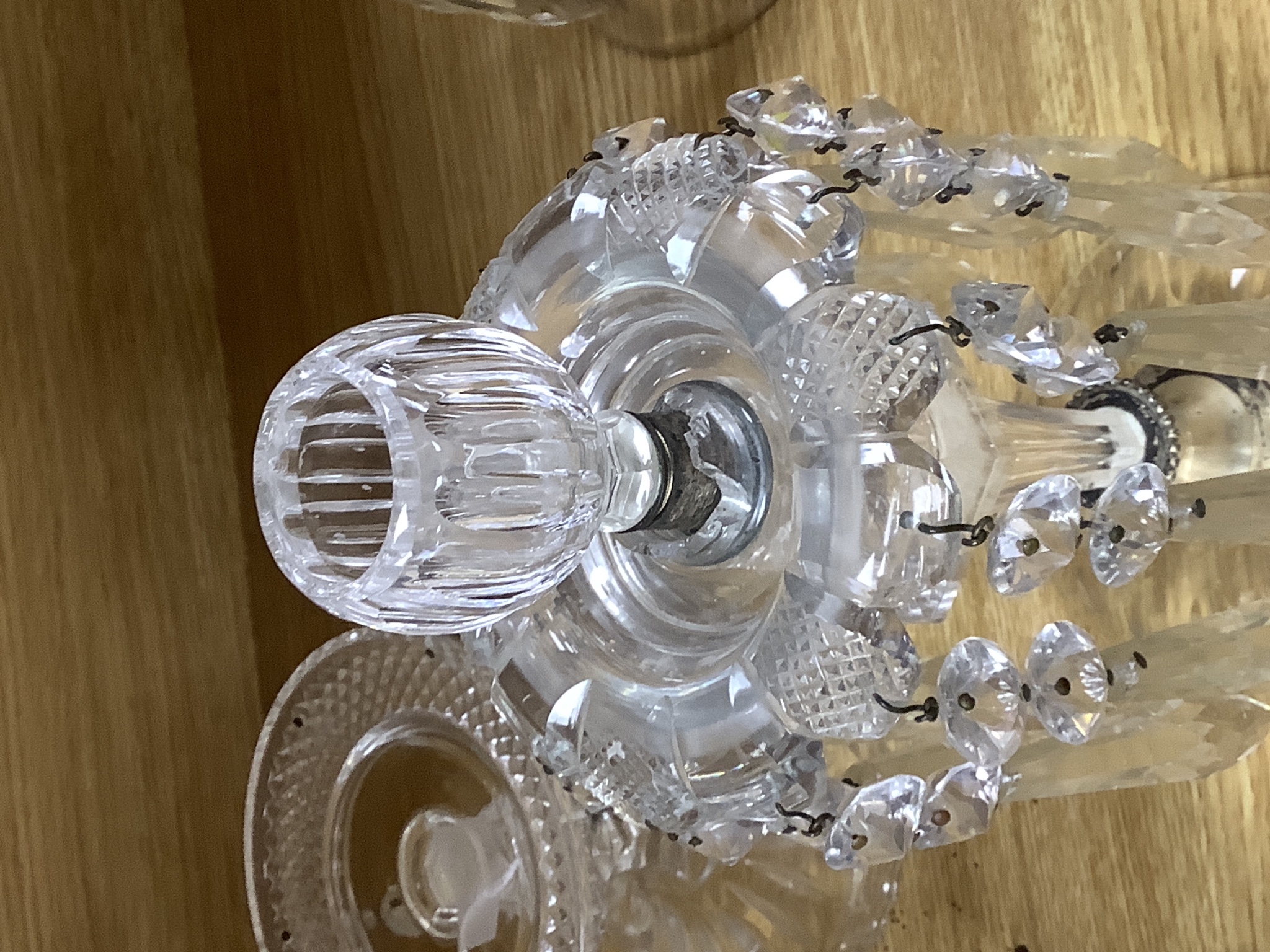 Two pairs of glass lustres, tallest 25cms high